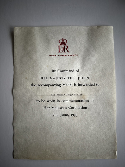 Complete coronation set 1953 – medal, palace letter, case and period sun compass - 2