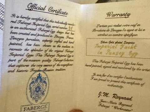 Modern Faberge egg with tsar's yacht - 5