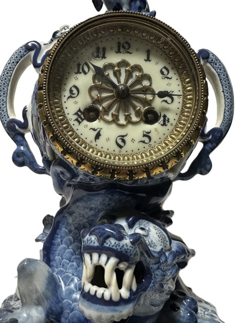 Three-Piece Delft Blue Porcelain Clock Garniture - 3